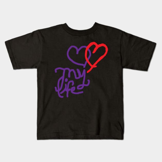 LOVE MY LIFE Tee Red Heart Purple Kids T-Shirt by EllenDaisyShop